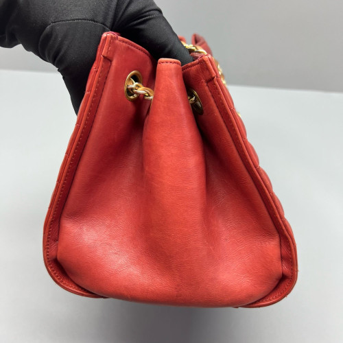 Chanel Chevron Tote Bag Aged Calfskin Red