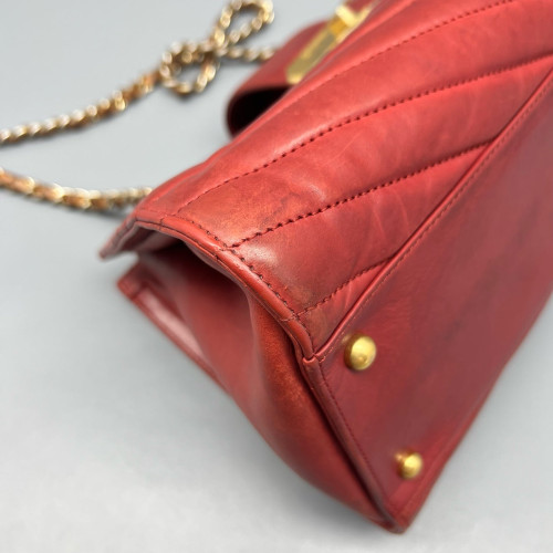Chanel Chevron Tote Bag Aged Calfskin Red