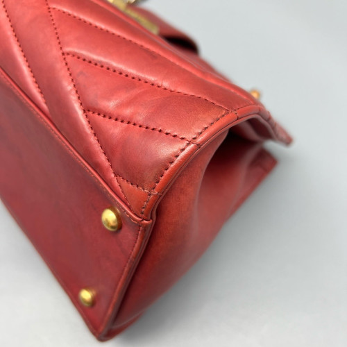 Chanel Chevron Tote Bag Aged Calfskin Red