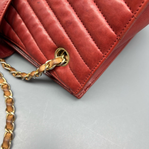 Chanel Chevron Tote Bag Aged Calfskin Red