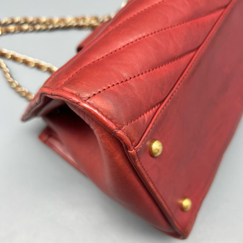 Chanel Chevron Tote Bag Aged Calfskin Red