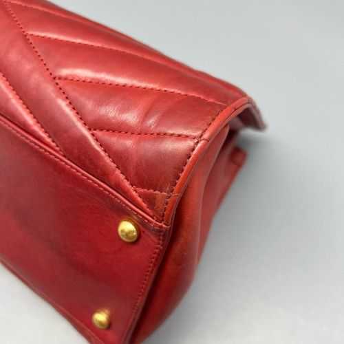 Chanel Chevron Tote Bag Aged Calfskin Red
