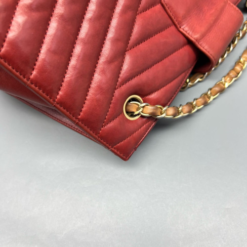Chanel Chevron Tote Bag Aged Calfskin Red