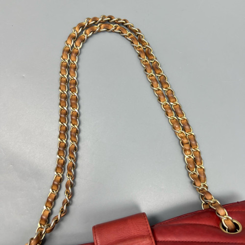 Chanel Chevron Tote Bag Aged Calfskin Red