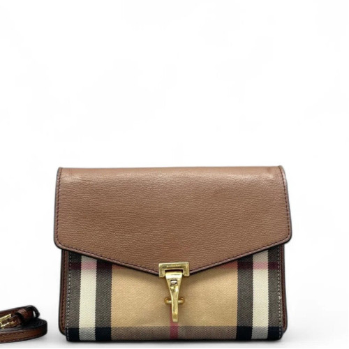 Burberry Small Macken Crossbody Bag Calfskin House Check Brown Beige Black