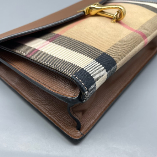 Burberry Small Macken Crossbody Bag Calfskin House Check Brown Beige Black