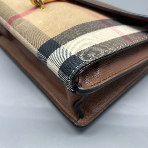 Burberry Small Macken Crossbody Bag Calfskin House Check Brown Beige Black