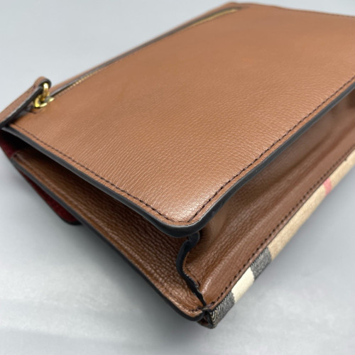 Burberry Small Macken Crossbody Bag Calfskin House Check Brown Beige Black