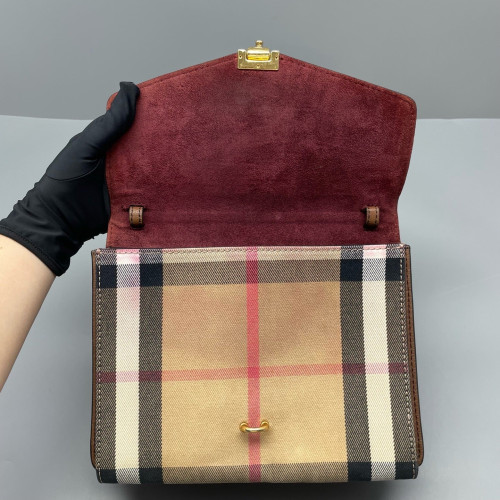 Burberry Small Macken Crossbody Bag Calfskin House Check Brown Beige Black