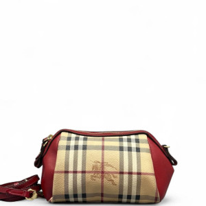 Burberry Crossbody Bag Haymarket Check Calfskin Red Beige Black