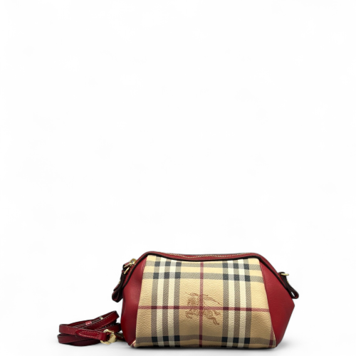 Burberry Crossbody Bag Haymarket Check Calfskin Red Beige Black