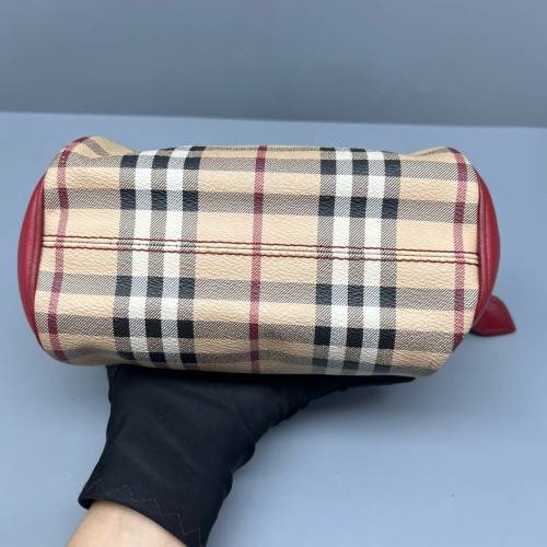 Burberry Crossbody Bag Haymarket Check Calfskin Red Beige Black