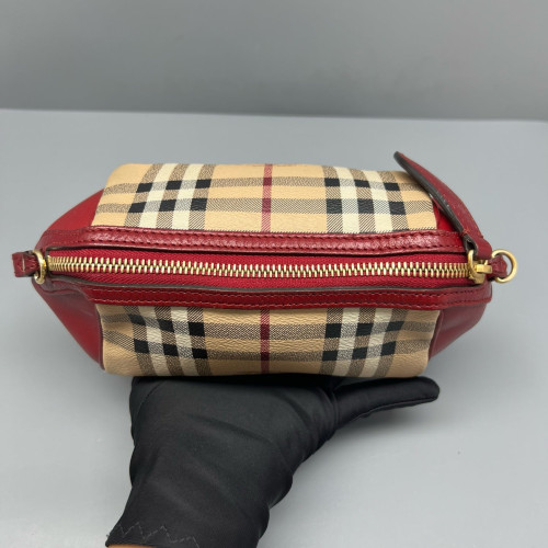 Burberry Crossbody Bag Haymarket Check Calfskin Red Beige Black