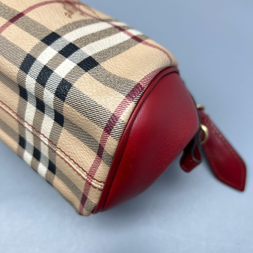 Burberry Crossbody Bag Haymarket Check Calfskin Red Beige Black