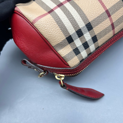 Burberry Crossbody Bag Haymarket Check Calfskin Red Beige Black