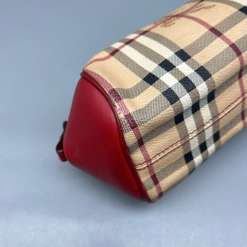 Burberry Crossbody Bag Haymarket Check Calfskin Red Beige Black