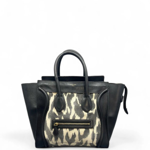 Celine Medium Luggage Phantom Canvas Calfskin Black White Grey