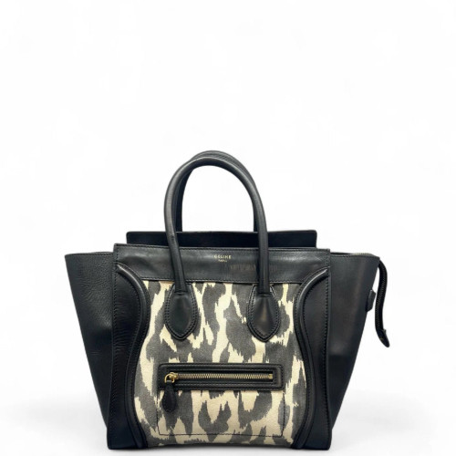 Celine Medium Luggage Phantom Canvas Calfskin Black White Grey