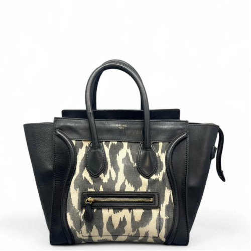 Celine Medium Luggage Phantom Canvas Calfskin Black White Grey