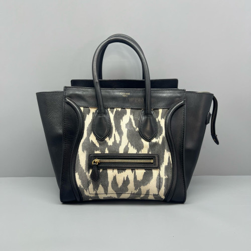 Celine Medium Luggage Phantom Canvas Calfskin Black White Grey