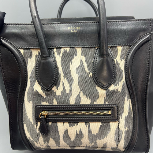 Celine Medium Luggage Phantom Canvas Calfskin Black White Grey