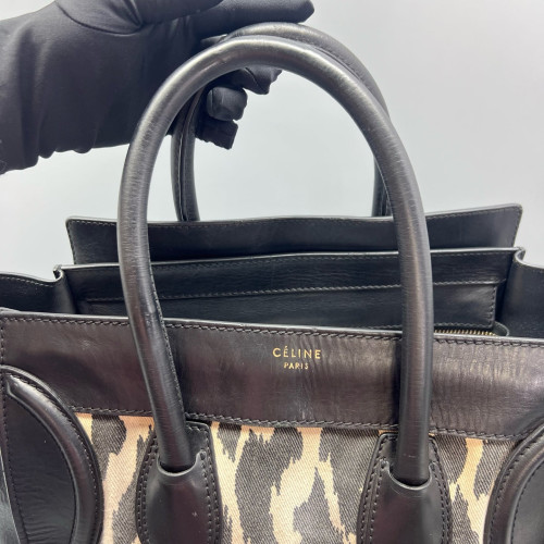 Celine Medium Luggage Phantom Canvas Calfskin Black White Grey