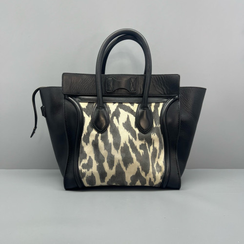 Celine Medium Luggage Phantom Canvas Calfskin Black White Grey