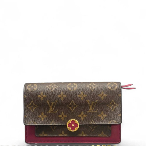 Louis Vuitton Flore Chain Wallet Monogram Brown Burgundy