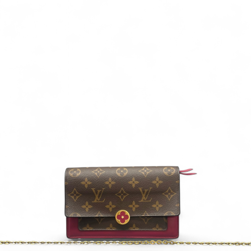 Louis Vuitton Flore Chain Wallet Monogram Brown Burgundy