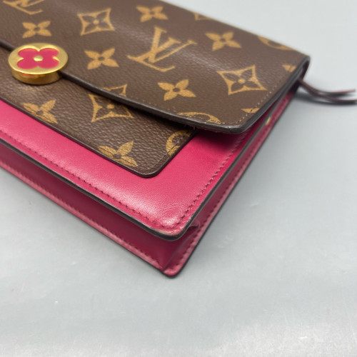 Louis Vuitton Flore Chain Wallet Monogram Brown Burgundy