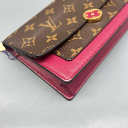 Louis Vuitton Flore Chain Wallet Monogram Brown Burgundy
