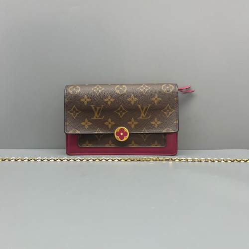 Louis Vuitton Flore Chain Wallet Monogram Brown Burgundy
