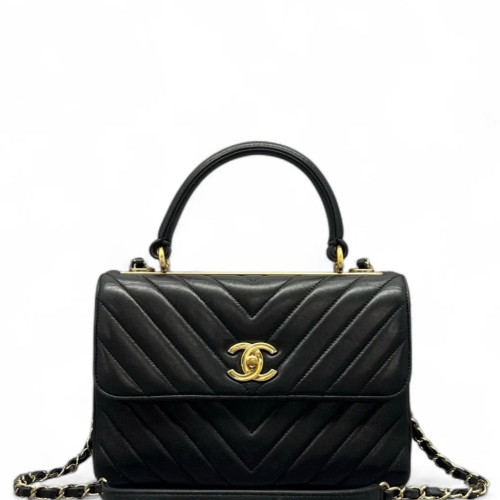 Chanel Quilted Small Trendy CC Handle Flap Calfskin Black Chanel Quilted Small Trendy CC Handle Flap Calfskin Black