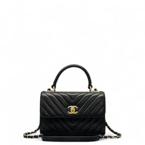 Chanel Quilted Small Trendy CC Handle Flap Calfskin Black Chanel Quilted Small Trendy CC Handle Flap Calfskin Black
