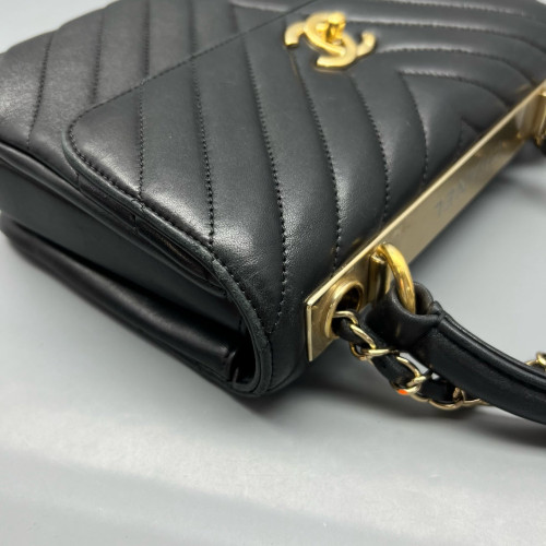Chanel Quilted Small Trendy CC Handle Flap Calfskin Black Chanel Quilted Small Trendy CC Handle Flap Calfskin Black