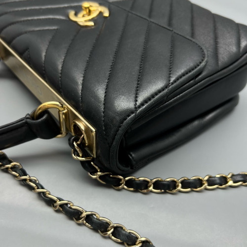 Chanel Quilted Small Trendy CC Handle Flap Calfskin Black Chanel Quilted Small Trendy CC Handle Flap Calfskin Black