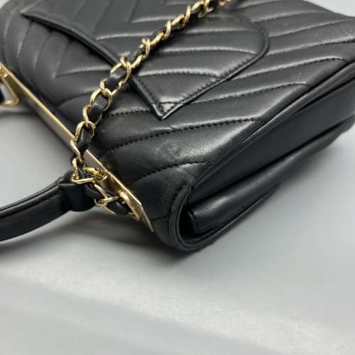 Chanel Quilted Small Trendy CC Handle Flap Calfskin Black Chanel Quilted Small Trendy CC Handle Flap Calfskin Black