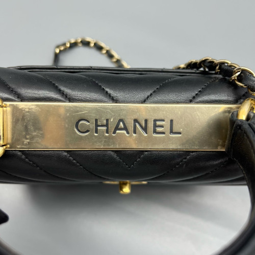 Chanel Quilted Small Trendy CC Handle Flap Calfskin Black Chanel Quilted Small Trendy CC Handle Flap Calfskin Black