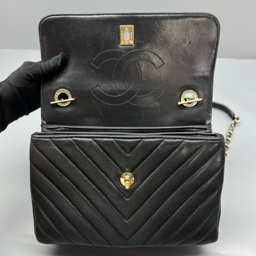 Chanel Quilted Small Trendy CC Handle Flap Calfskin Black Chanel Quilted Small Trendy CC Handle Flap Calfskin Black