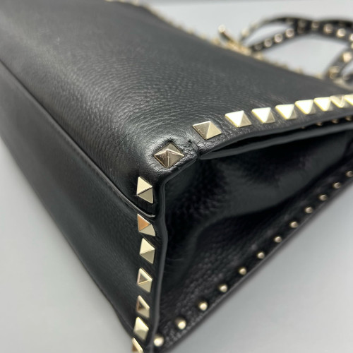 Valentino Rockstud Tote Bag Grained Calfskin Black