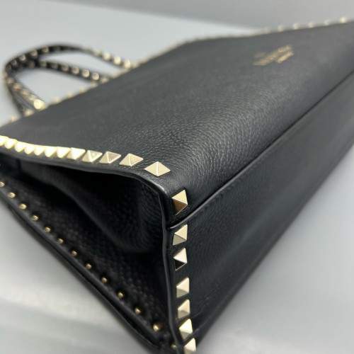 Valentino Rockstud Tote Bag Grained Calfskin Black