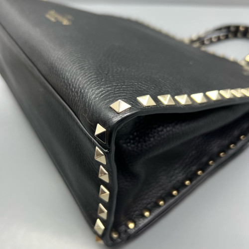Valentino Rockstud Tote Bag Grained Calfskin Black