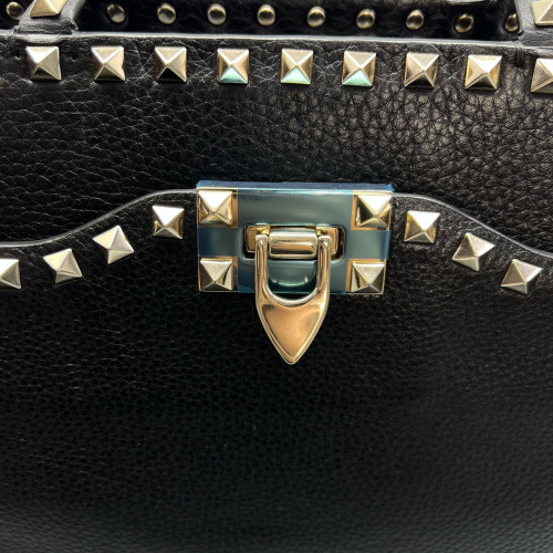 Valentino Rockstud Tote Bag Grained Calfskin Black