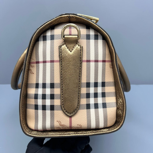 Burberry Small Gladstone Bag Haymarket Check Metallic Calfskin Beige Gold Black