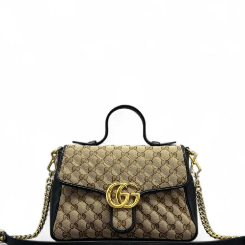 Gucci Small GG Marmont Top Handle Shoulder Bag GG Supreme Monogram Brown Black