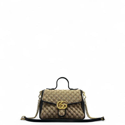 Gucci Small GG Marmont Top Handle Shoulder Bag GG Supreme Monogram Brown Black