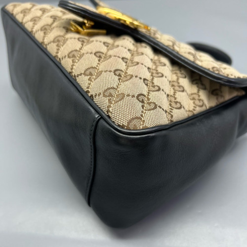 Gucci Small GG Marmont Top Handle Shoulder Bag GG Supreme Monogram Brown Black