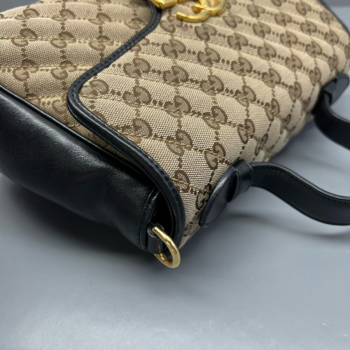 Gucci Small GG Marmont Top Handle Shoulder Bag GG Supreme Monogram Brown Black
