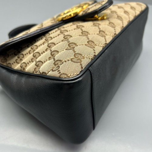 Gucci Small GG Marmont Top Handle Shoulder Bag GG Supreme Monogram Brown Black