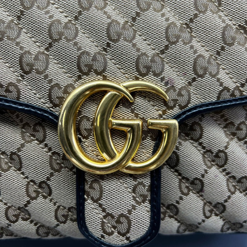 Gucci Small GG Marmont Top Handle Shoulder Bag GG Supreme Monogram Brown Black